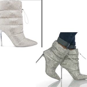 STEVE MADDEN CLOAK-R QUILTED SILVER RHINESTONE DIAMANTÉ EMBELLISHED ANKLE BOOTS